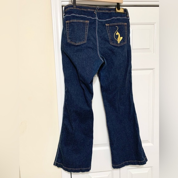 Baby Phat Y2K Dark Wash Cat Gold Plaque Bootcut Jeans - 18 - Picture 1 of 10